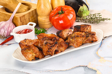 Grilled pork neck meat shashlik