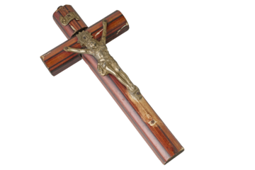 Symbolic antique Catholic Crucifix on white