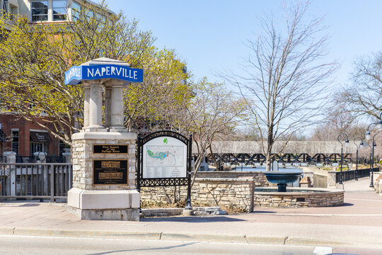 Naperville, IL, USA - April 8, 2025: Naperville is a Western suburb of Chicago in DuPage County and ranked as one of the best cities to live in the United States.