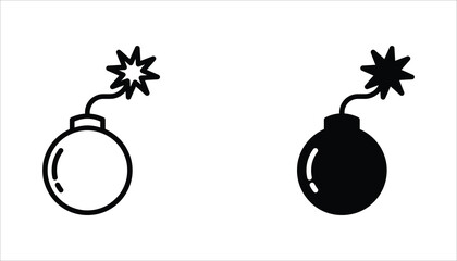 Bomb icon set. Bomb line and glyph icon for web design. Exploding bomb weapon vector icon design. Isolated on white background.