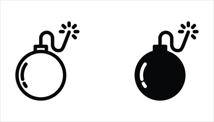Obraz premium Bomb icon set. Bomb line and glyph icon for web design. Exploding bomb weapon vector icon design. Isolated on white background.