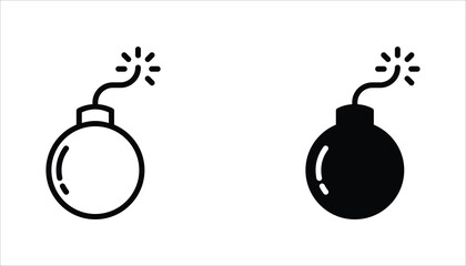 Bomb icon set. Bomb line and glyph icon for web design. Exploding bomb weapon vector icon design. Isolated on white background.