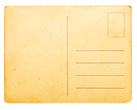 Vintage blank postcard reverse side with antique paper texture on a transparent background