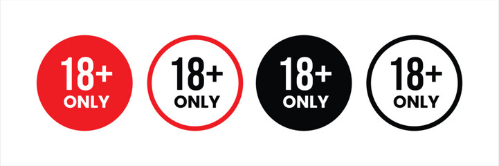 Clear 18+ only age restriction symbols in red and black for content warning and access control