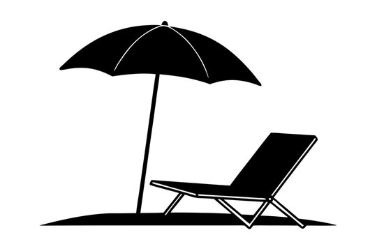 Beach chair under umbrella summer holiday vacation silhouette vector illustration