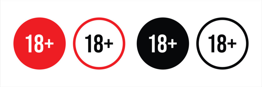 Clear 18 plus age restriction icons for content warning and legal compliance