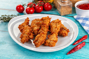 Golden crispy fried chicken strips