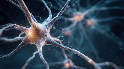 brain neural network with neurons synapses and glowing pathways in abstract view