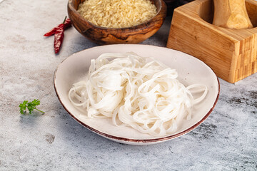 Boiled asian rice pho noodles