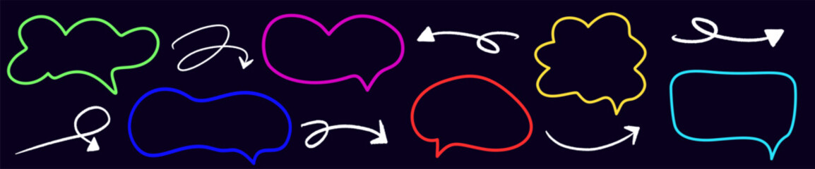 Text field "cloud of doodles". Speech bubble for dialogue and messages. Text field "speech balloon for creating comics