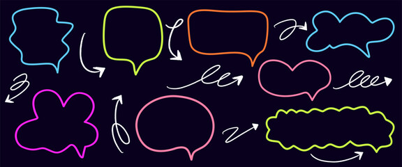 Text field "cloud of doodles". Speech bubble for dialogue and messages. Text field "speech balloon for creating comics