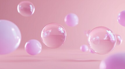 minimalist glossy floating spheres on pastel background with soft shadows and light