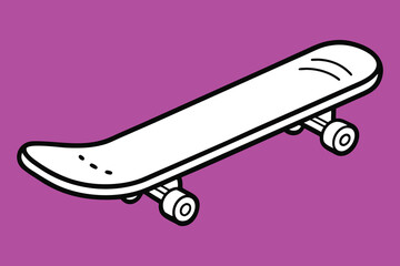 White skateboard illustration with black outline on a bright pink background