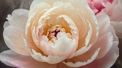 Smoke Close-up Selective soft focus cream beige, pink Peony Flower petal. Macro blur natural abstract background. 
