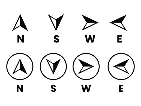 directional compass points N S W E icon set vector. North, south, west, east navigation arrow symbol vector