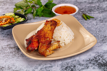 Spicy roasted chicken wing with rice