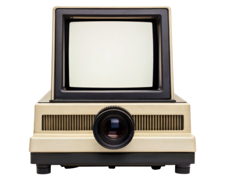Vintage slide viewer projector with blank screen on a transparent background