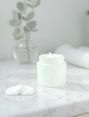 Serene Skincare Setup with Marble and Eucalyptus