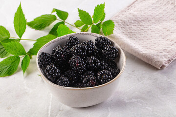 Raw sweet juicy blackberry in the bowl