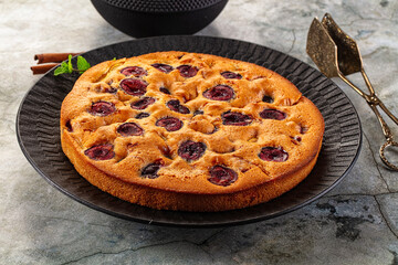 Crust homemade pie with plums