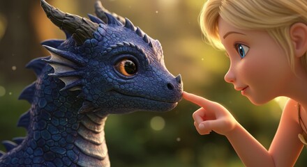 Girl and dragon interaction