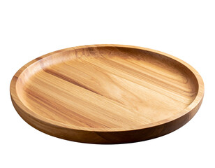  Angled Side View of Empty Rustic Wooden Plate with Curved Rim Isolated PNG