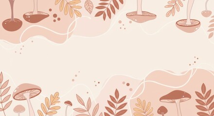Autumn mushroom and leaf patterned background for fall design