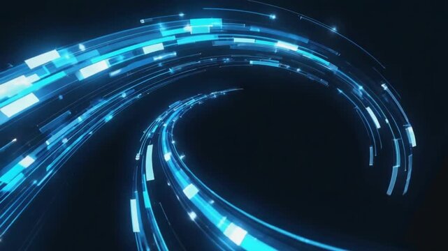 Futuristic blue light streaks flowing across a dark backdrop dynamically