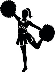 Cheerleader silhouette with pom poms dynamic pose