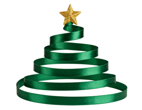 Christmas Tree Made from Green Ribbon in Spiral Shape Transparent PNG (2)