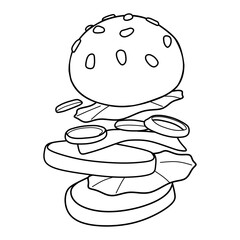 Burger line drawing. It is a vector illustration.	
