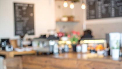 Blurred background of coffee shop interior or cafe. Modern design.