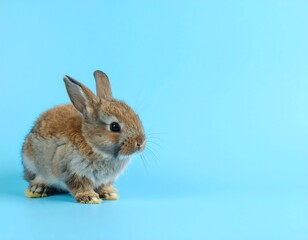 Obraz premium Baby rabbit on blue backdrop