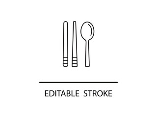 Modern line art of chopsticks and spoon for simple minimalist asian cuisine concept or restaurant logo design with easy editable stroke.