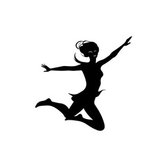 Joyful Woman Leaping in Mid-Air Silhouette
