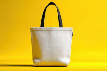 Vibrant Yellow Background Tote Mockup: Blank White Canvas with Ample Copy Space Hyperreal 4K