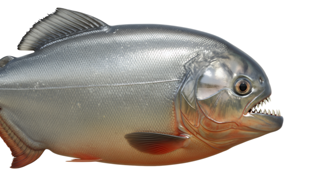 Realistic piranha fish icon with open mouth and sharp teeth on clear base