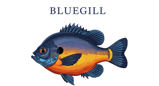 Bluegill Fish Illustration on White Background.