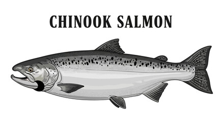 Obraz premium Chinook Salmon Fish with Illustration, and Isolated.