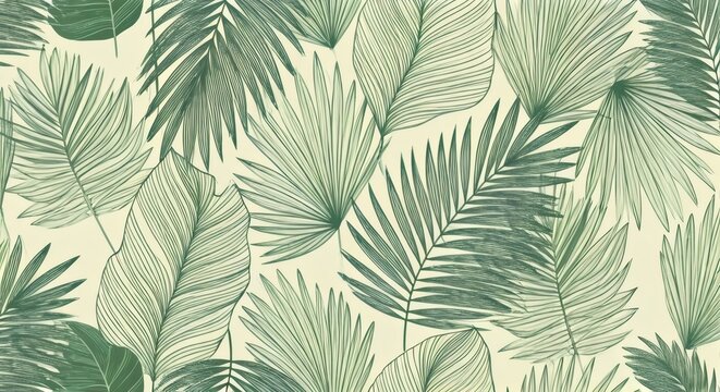 Fototapeta Tropical leaves pattern, green leaves background, palm leaves, tropical design