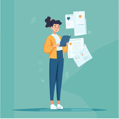 A person who is standing with documents for social networks flat design vector illustration