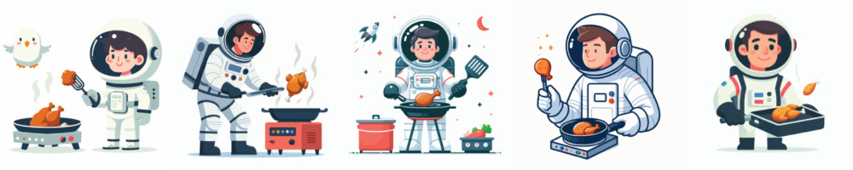 astronaut character vector cooking chicken