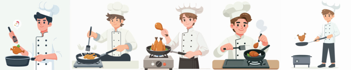 chef character vector cooking chicken