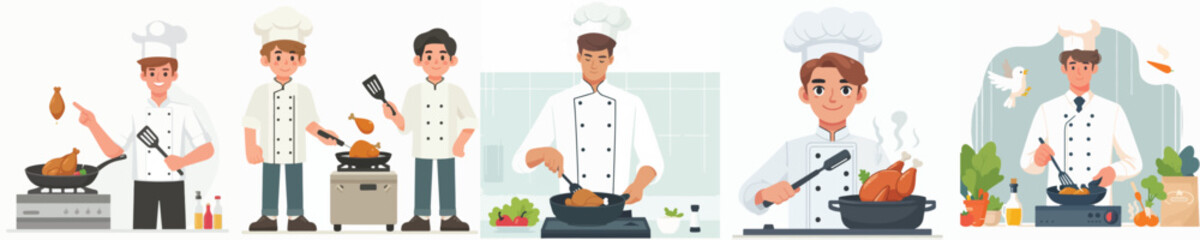 chef character vector cooking chicken