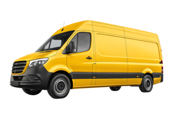 Bright yellow cargo van ready for deliveries and logistics, modern commercial vehicle design