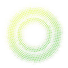 Halftone effect dotted green gradient double circle frame. Isolated vector dotted round for collages