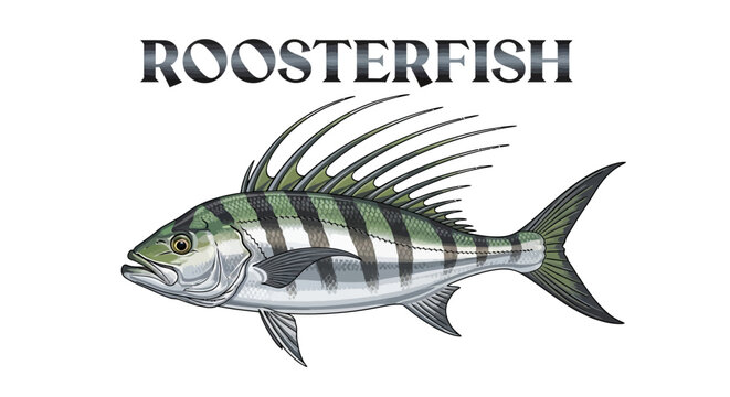 Roosterfish Isolated Vector Illustration.
