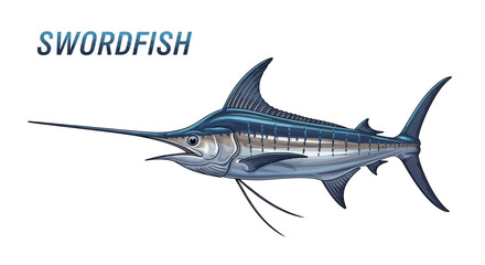 Swordfish Isolated with Ocean Predator, and Vector Illustration.