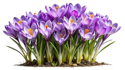 Naklejka premium Beautiful purple crocus flowers with vibrant orange stamens growing in the garden