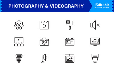 News Photography Essentials Photography & Videography– Professional Line Icon Set for Modern Media Concepts